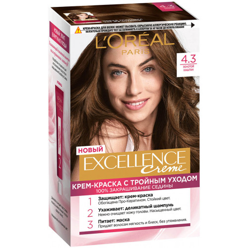 Краска для волос L'Oreal (Лореаль) Excellence Creme, тон 4.32 - Золотистый каштан Краска для волос L'Oreal (Лореаль) Excellence Creme, тон 4.32 - Золотистый каштан