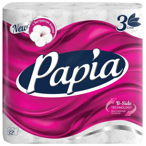 Туалетная бумага Papia (Папия), цвет белый, 3-слойная, 32 рулона Туалетная бумага Papia (Папия), цвет белый, 3-слойная, 32 рулона