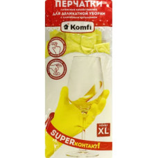 Перчатки латексные хозяйственные Komfi, с хлопковым напылением, размер XL, цвет жёлтый Перчатки латексные хозяйственные Komfi, с хлопковым напылением, размер XL, цвет жёлтый