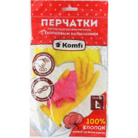 Перчатки латексные хозяйственные Komfi, с хлопковым напылением, размер L, цвет жёлтый Перчатки латексные хозяйственные Komfi, с хлопковым напылением, размер L, цвет жёлтый