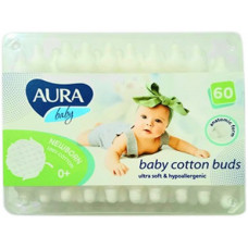 Ватные палочки детские АУРА Baby с ограничителем, стакан, 60 шт