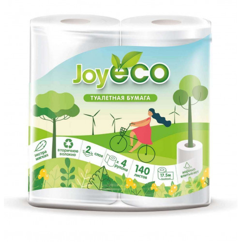 Туалетная бумага 2-слойная JOY Eco (Джой Эко) белая, 4 рулона Туалетная бумага 2-слойная JOY Eco (Джой Эко) белая, 4 рулона